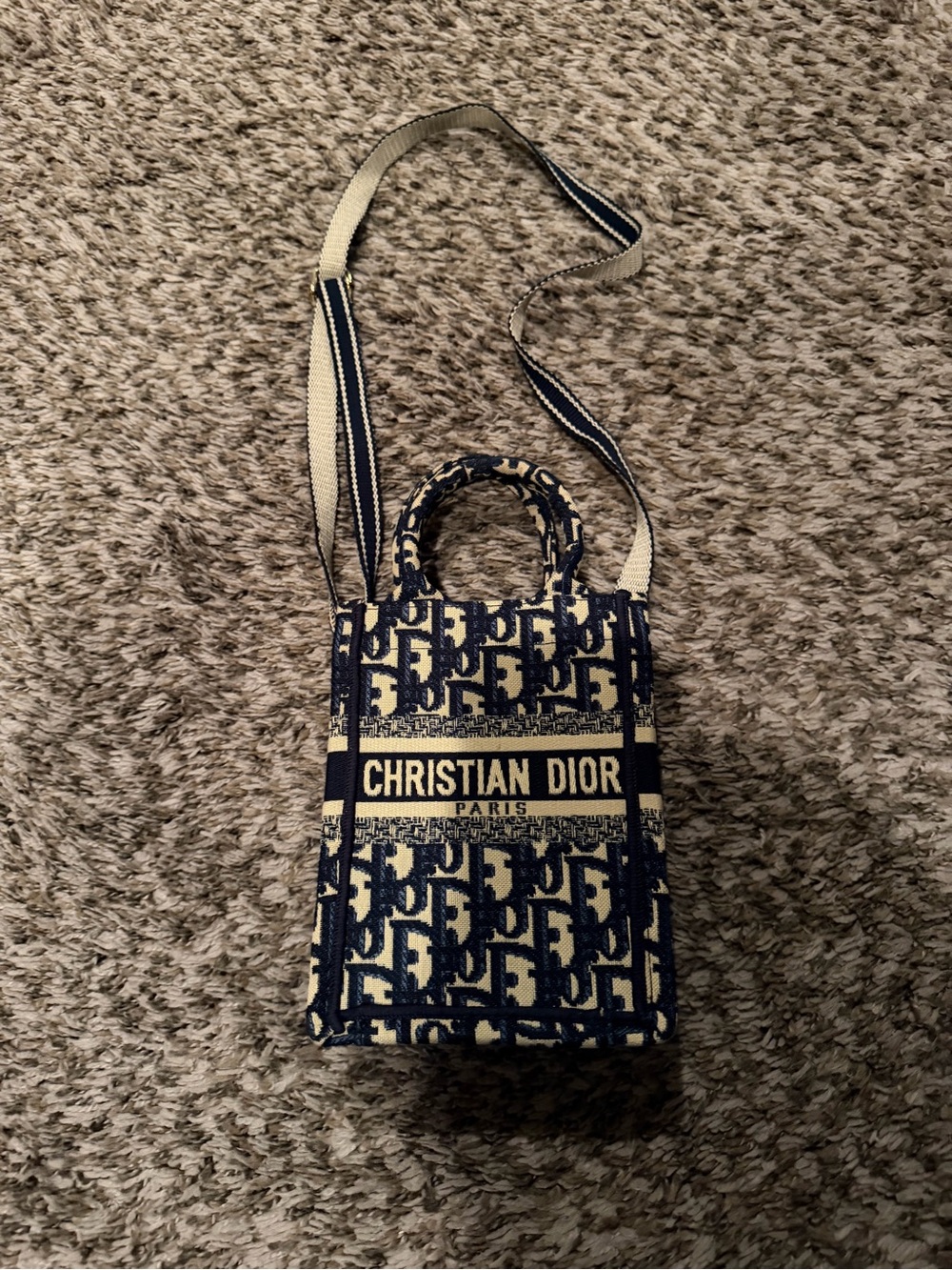 Mini Book Tote Crossbody in Navy and Cream Oblique